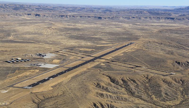 Aerial view of an airport with runways
