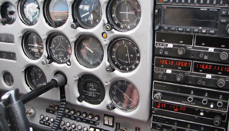 Cessna 172 instrument panel with flight controls